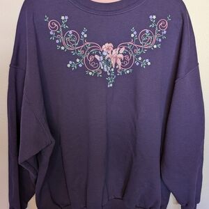 Embroidered Floral Purple Sweatshirt